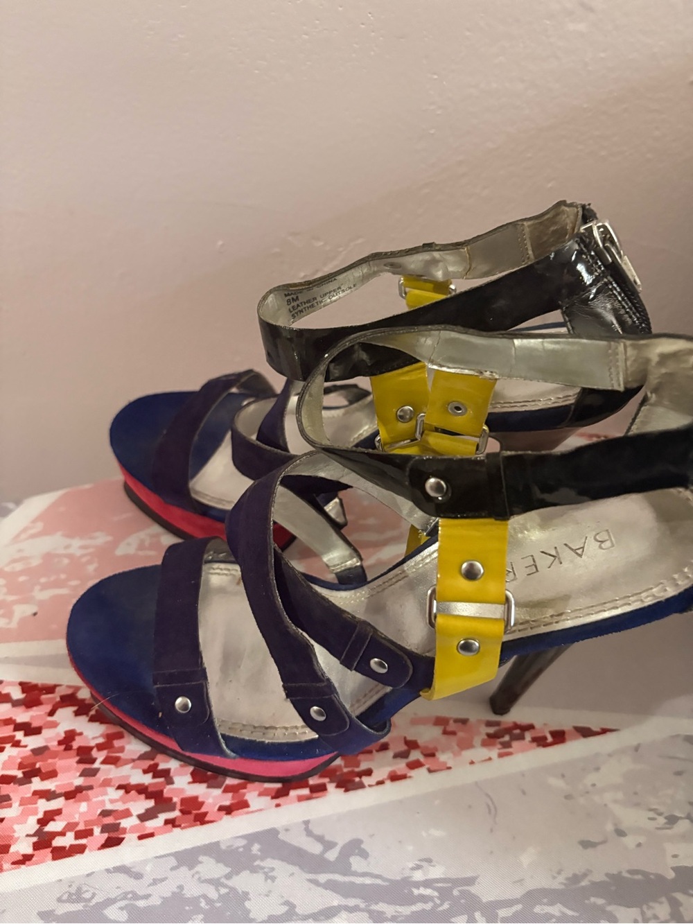 Bakers Navy, Black & Yellow Colorblock Strappy Sandals